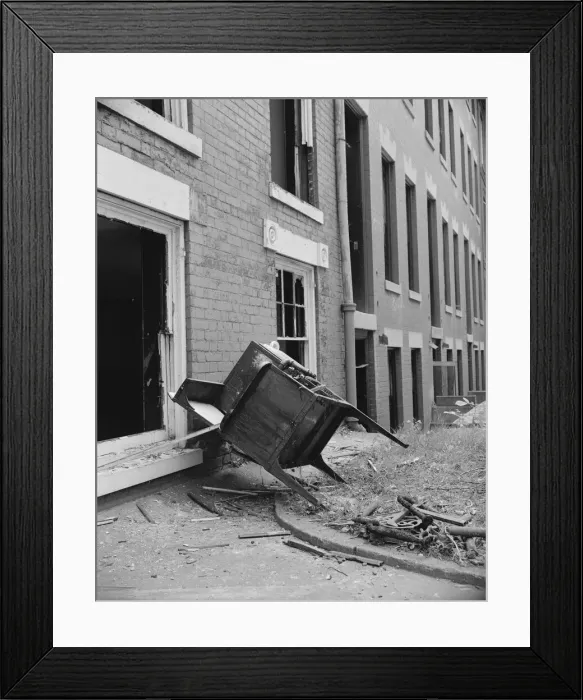 Framed Print : Exteriors of houses being wrecked on Independence Avenue, Washington, D. C, 1942. Creator: Gordon Parks Framed Print : Exteriors of houses being wrecked on Independence Avenue, Washington, D. C, 1942. Creator: Gordon Parks