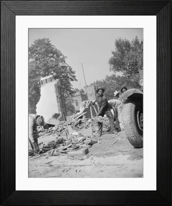 Framed Print : Loading debris from wrecked buildings along Independence Avenue, Washington, D. C, 1942. Creator: Gordon Parks Framed Print : Loading debris from wrecked buildings along Independence Avenue, Washington, D. C, 1942. Creator: Gordon Parks