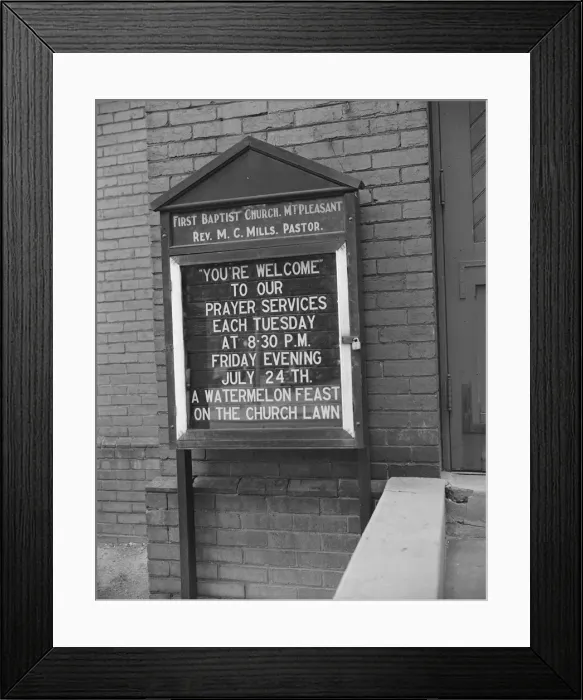 Framed Print : Sign in front of a church, Washington, D. C. 1942. Creator: Gordon Parks Framed Print : Sign in front of a church, Washington, D. C. 1942. Creator: Gordon Parks
