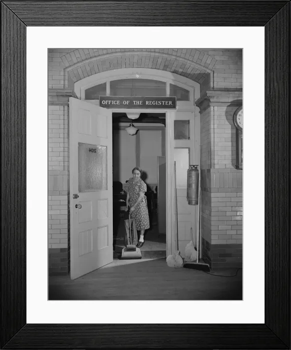 Framed Print : Charwoman cleaning after regular working hours... Washington, D.C. 1942. Creator: Gordon Parks Framed Print : Charwoman cleaning after regular working hours... Washington, D.C. 1942. Creator: Gordon Parks