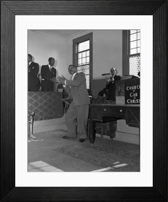 Framed Print : Deacons corner during Sunday morning service at the Church of God in Christ, Washington, DC, 1942. Creator: Gordon Parks Framed Print : Deacons corner during Sunday morning service at the Church of God in Christ, Washington, DC, 1942. Creator: Gordon Parks