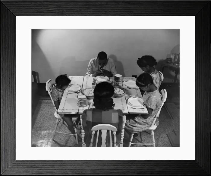 Framed Print : Mr. Branch, resident of the James Creek dwellings, saying grace, Washington, D. C. 1942. Creator: Gordon Parks Framed Print : Mr. Branch, resident of the James Creek dwellings, saying grace, Washington, D. C. 1942. Creator: Gordon Parks