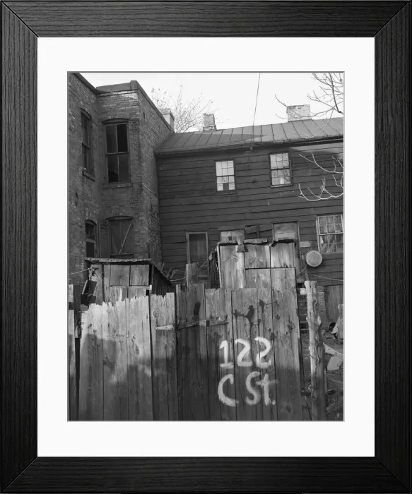 Framed Print : Wooden privies in the Negro area, Washington (southwest section), D. C. 1942. Creator: Gordon Parks