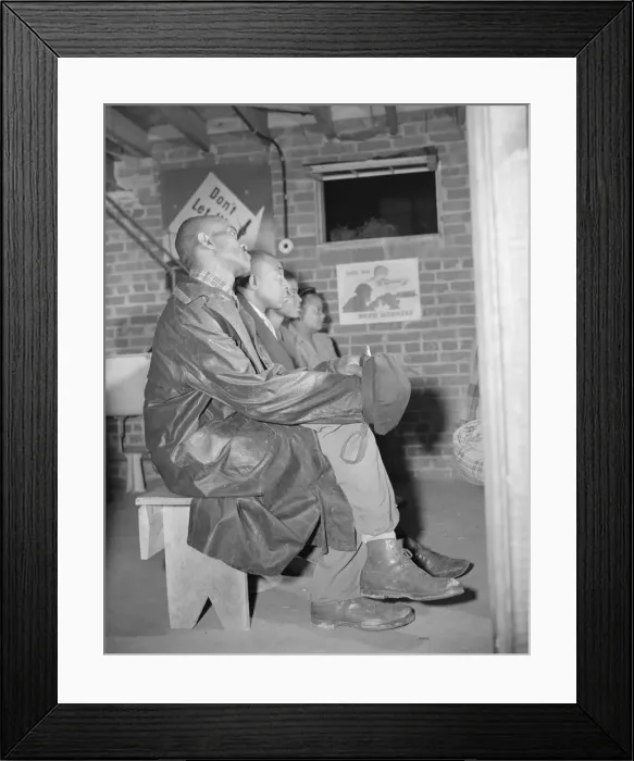 Framed Print : Air raid wardens attending a meeting in their headquarters, Washington, D. C. 1943. Creator: Gordon Parks Framed Print : Air raid wardens attending a meeting in their headquarters, Washington, D. C. 1943. Creator: Gordon Parks
