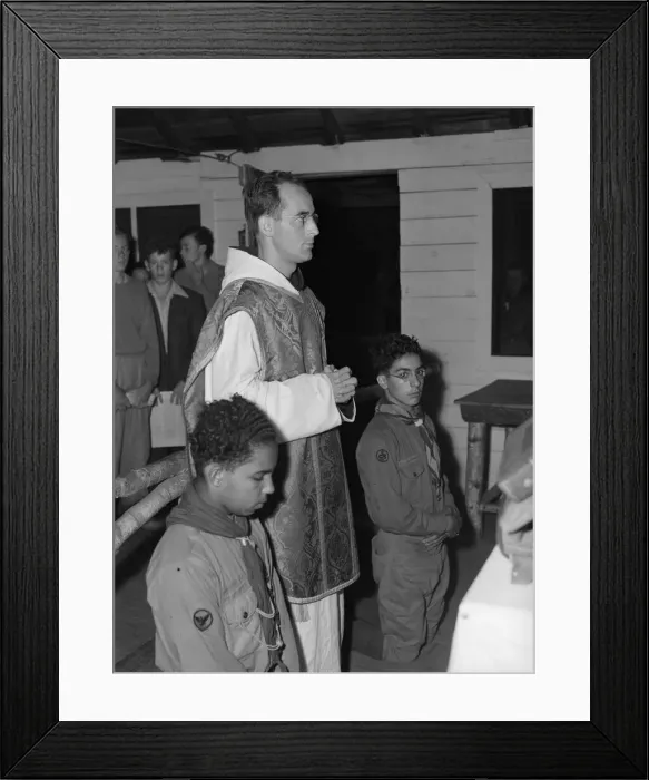 Framed Print : Mass for the Boy Scouts at Camp Brooklyn, Tusten, New York, 1943. Creator: Gordon Parks Framed Print : Mass for the Boy Scouts at Camp Brooklyn, Tusten, New York, 1943. Creator: Gordon Parks