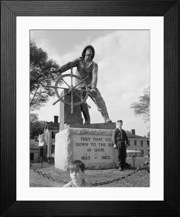 Framed Print : The bronze fisherman, a memorial to men lost at sea... Gloucester, Massachusetts, 1943. Creator: Gordon Parks Framed Print : The bronze fisherman, a memorial to men lost at sea... Gloucester, Massachusetts, 1943. Creator: Gordon Parks