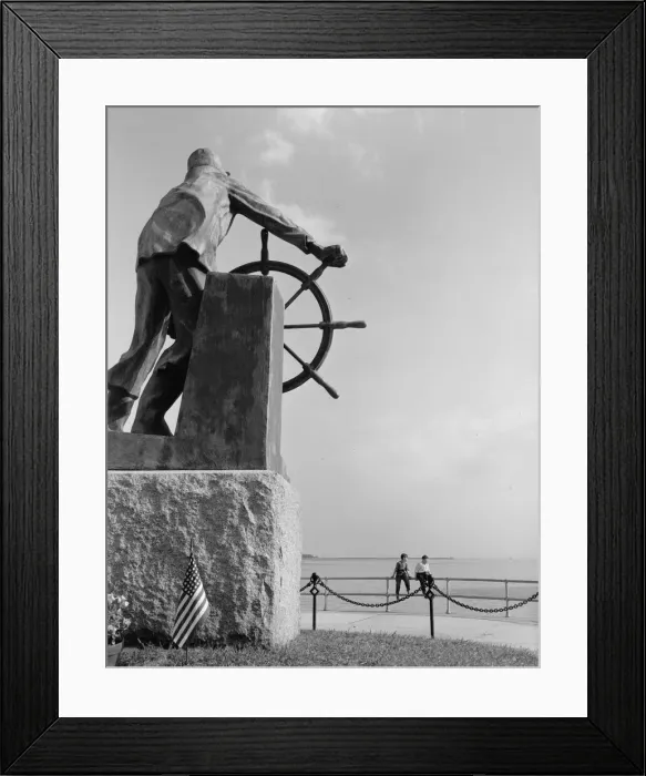 Framed Print : The bronze fisherman, a memorial to men lost at sea, Gloucester, Massachusetts, 1943. Creator: Gordon Parks Framed Print : The bronze fisherman, a memorial to men lost at sea, Gloucester, Massachusetts, 1943. Creator: Gordon Parks