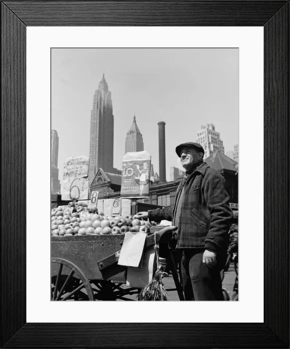 Framed Print : Push cart fruit vendor at the Fulton fish market, New York, 1943. Creator: Gordon Parks Framed Print : Push cart fruit vendor at the Fulton fish market, New York, 1943. Creator: Gordon Parks