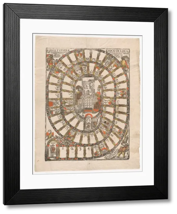 Framed Print : The Pleasant Game of the Goose (Il Dilettevole... After 1640 (probably printed later 17th century). Creator: Anon Framed Print : The Pleasant Game of the Goose (Il Dilettevole... After 1640 (probably printed later 17th century). Creator: Anon