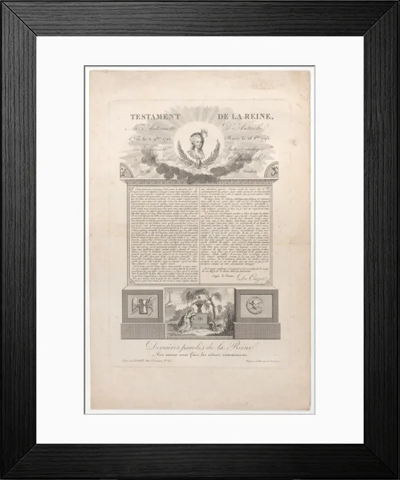 Framed Print : The testament and last words of Marie Antoinette, 1793-1819. 1793-1819. Creator: Anon Framed Print : The testament and last words of Marie Antoinette, 1793-1819. 1793-1819. Creator: Anon