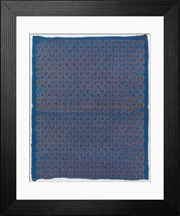 Framed Print : Blue sheet with two borders with a white floral and lace pattern, la... late 18th-mid-19th century. Creator: Anon Framed Print : Blue sheet with two borders with a white floral and lace pattern, la... late 18th-mid-19th century. Creator: Anon