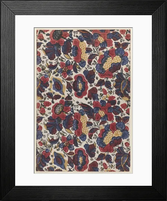 Framed Print : Paste end paper with overall pattern of red, blue, and yellow flowers, 19th century. 19th century. Creator: Anon Framed Print : Paste end paper with overall pattern of red, blue, and yellow flowers, 19th century. 19th century. Creator: Anon