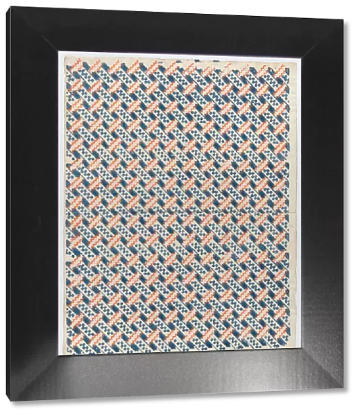 Sheet with overall orange and blue geometric pattern, late 18th-mid-... late 18th-mid-19th century. Creator: Anon