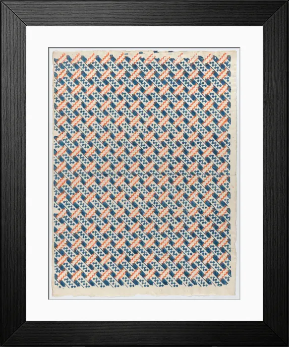 Framed Print : Sheet with overall orange and blue geometric pattern, late 18th-mid-... late 18th-mid-19th century. Creator: Anon Framed Print : Sheet with overall orange and blue geometric pattern, late 18th-mid-... late 18th-mid-19th century. Creator: Anon