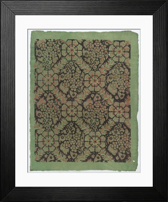 Framed Print : Sheet with overall floral pattern on green background, late 18th-mid... late 18th-mid-19th century. Creator: Anon Framed Print : Sheet with overall floral pattern on green background, late 18th-mid... late 18th-mid-19th century. Creator: Anon