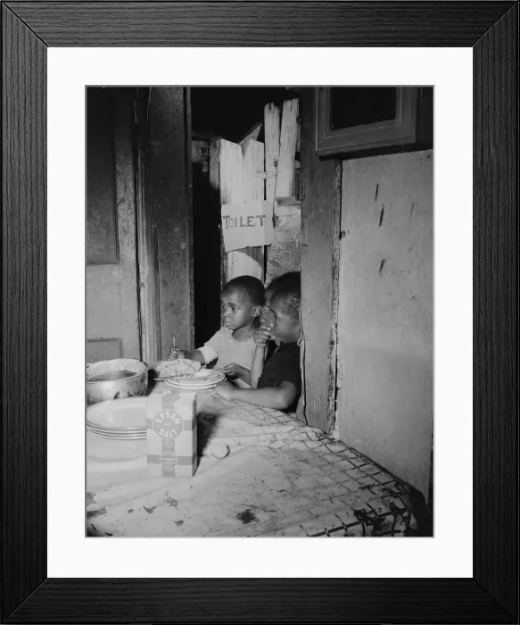 Framed Print : Three children waiting in the kitchen while their mother prepares the... Washington, D.C, 1942. Creator: Gordon Parks Framed Print : Three children waiting in the kitchen while their mother prepares the... Washington, D.C, 1942. Creator: Gordon Parks
