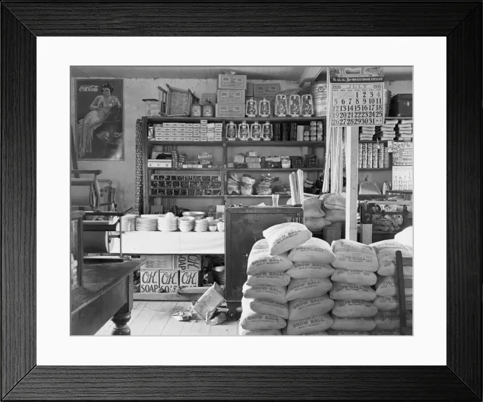 Framed Print : General store interior, Moundville, Alabama, 1936. Creator: Walker Evans Framed Print : General store interior, Moundville, Alabama, 1936. Creator: Walker Evans