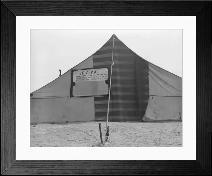 Framed Print : Revival meetings are held in Yakima shacktown, Sumac Park, Yakima, Washington, 1939. Creator: Dorothea Lange Framed Print : Revival meetings are held in Yakima shacktown, Sumac Park, Yakima, Washington, 1939. Creator: Dorothea Lange