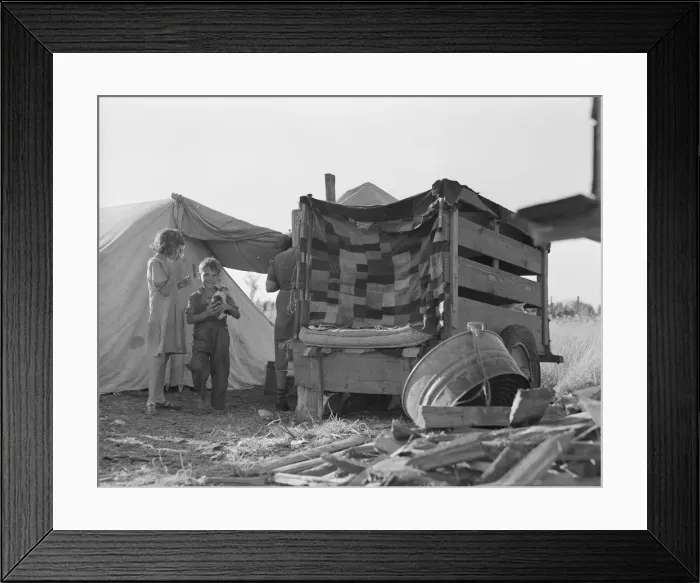 Framed Print : Camp of pickers during bean harvest, West Stayton, Marion County, Oregon, 1939. Creator: Dorothea Lange Framed Print : Camp of pickers during bean harvest, West Stayton, Marion County, Oregon, 1939. Creator: Dorothea Lange