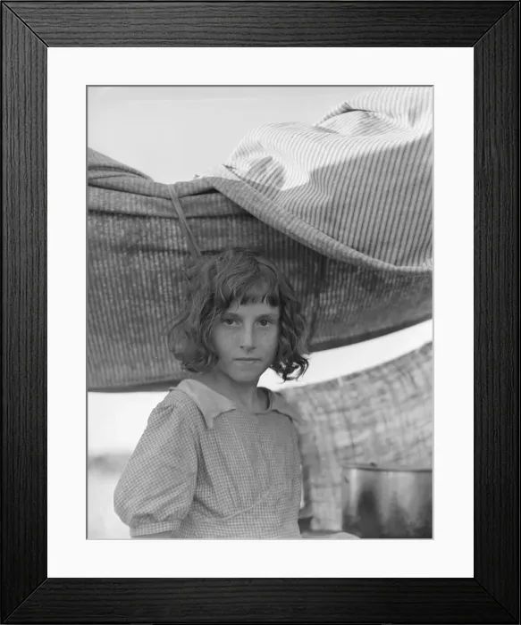 Framed Print : Migratory child in camp at end of day, Bean pickers camp near West Stayton, Oregon, 1939. Creator: Dorothea Lange Framed Print : Migratory child in camp at end of day, Bean pickers camp near West Stayton, Oregon, 1939. Creator: Dorothea Lange