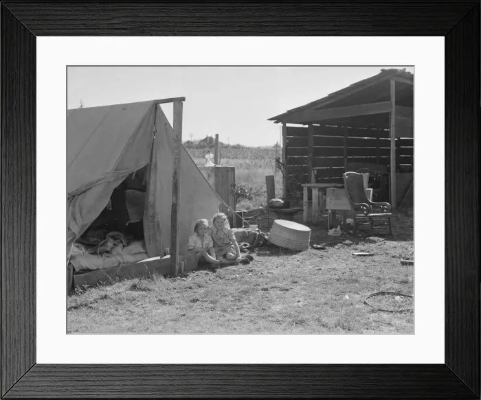 Framed Print : Bean pickers camp in growers yard - no running... near West Stayton, Marion County, Oregon, 1939. Creator: Dorothea Lange Framed Print : Bean pickers camp in growers yard - no running... near West Stayton, Marion County, Oregon, 1939. Creator: Dorothea Lange