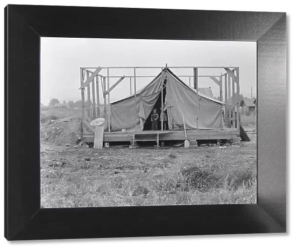 Family living in tent while building the house... near Klamath Falls, Klamath County, Oregon, 1939. Creator: Dorothea Lange