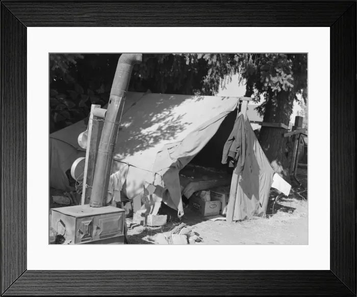 Framed Print : Bean pickers tent, one of fourteen in a group... near West Stayton Marion County, Oregon, 1939. Creator: Dorothea Lange Framed Print : Bean pickers tent, one of fourteen in a group... near West Stayton Marion County, Oregon, 1939. Creator: Dorothea Lange