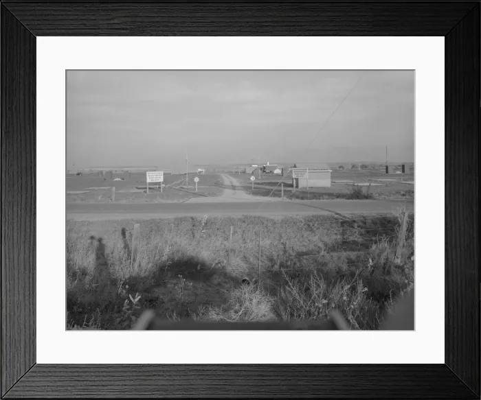 Framed Print : Entrance to Nyssa Farm family labor camp, FSA mobile unit... 1, Near Nyssa, Oregon, 1939. Creator: Dorothea Lange Framed Print : Entrance to Nyssa Farm family labor camp, FSA mobile unit... 1, Near Nyssa, Oregon, 1939. Creator: Dorothea Lange
