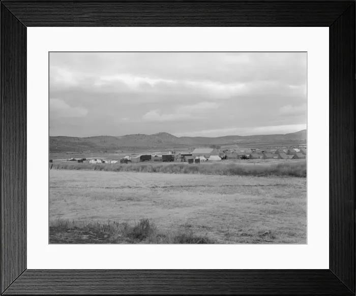 Framed Print : Wide view of the first mobile camp unit (FSA), situated in the Klamath Basin, Oregon, 1939. Creator: Dorothea Lange Framed Print : Wide view of the first mobile camp unit (FSA), situated in the Klamath Basin, Oregon, 1939. Creator: Dorothea Lange
