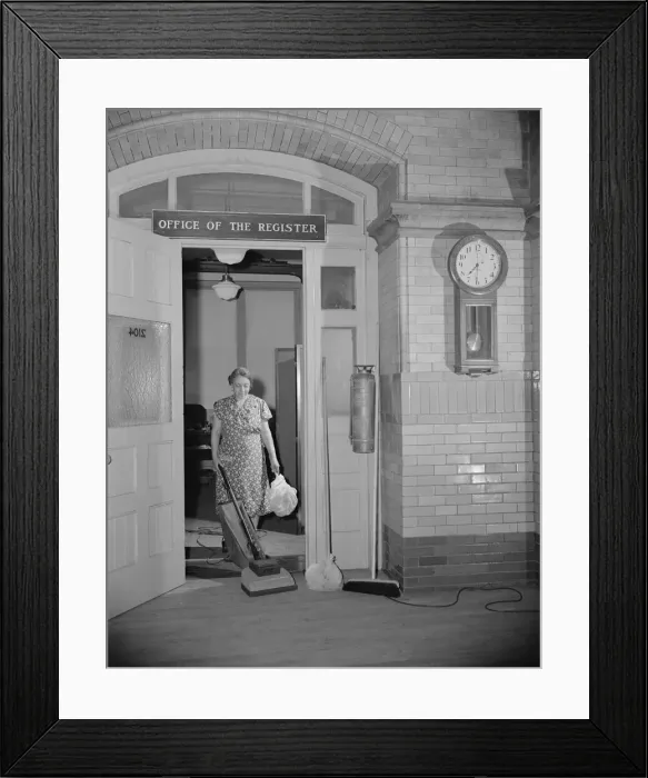 Framed Print : Government charwoman cleaning after regular hours, Washington, D. C. 1942. Creator: Gordon Parks Framed Print : Government charwoman cleaning after regular hours, Washington, D. C. 1942. Creator: Gordon Parks