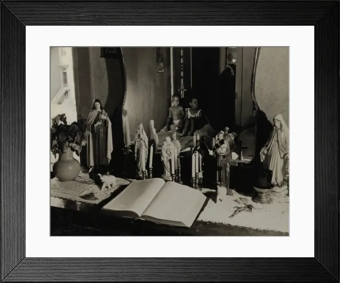 Framed Print : Religious objects and an improved altar in the bedroom of Mrs. Watson... Washington, D.C. 1942. Creator: Gordon Parks Framed Print : Religious objects and an improved altar in the bedroom of Mrs. Watson... Washington, D.C. 1942. Creator: Gordon Parks