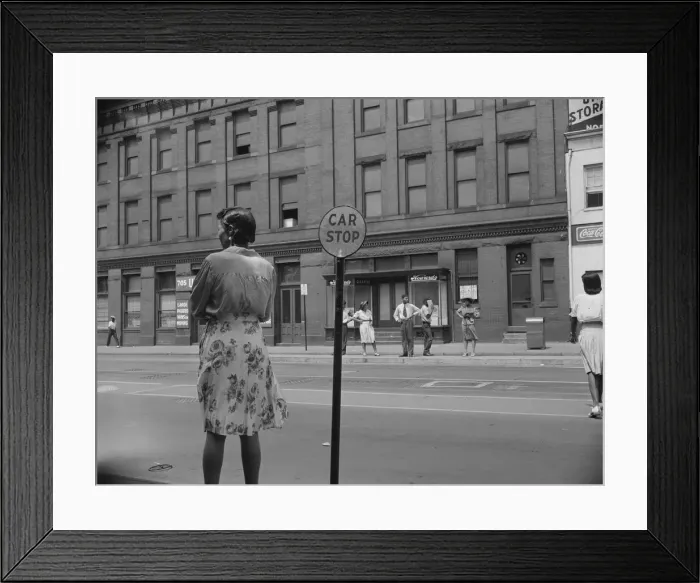 Framed Print : Waiting for the street car at 7th and Florida Avenue, N. W. Washington, D. C. 1942. Creator: Gordon Parks Framed Print : Waiting for the street car at 7th and Florida Avenue, N. W. Washington, D. C. 1942. Creator: Gordon Parks