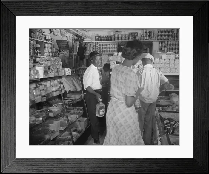 Framed Print : Interior of the grocery store patronized by Mrs. Ella Watson... Washington, D.C. 1942. Creator: Gordon Parks Framed Print : Interior of the grocery store patronized by Mrs. Ella Watson... Washington, D.C. 1942. Creator: Gordon Parks