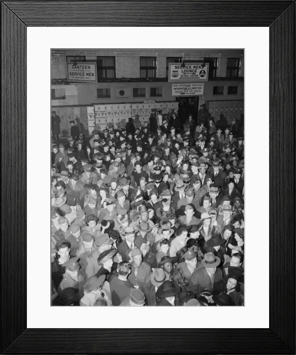 Framed Print : Crowds of soldiers, sailors, and civilians waiting to board trains at... Washington, D.C. 1942. Creator: Gordon Parks Framed Print : Crowds of soldiers, sailors, and civilians waiting to board trains at... Washington, D.C. 1942. Creator: Gordon Parks