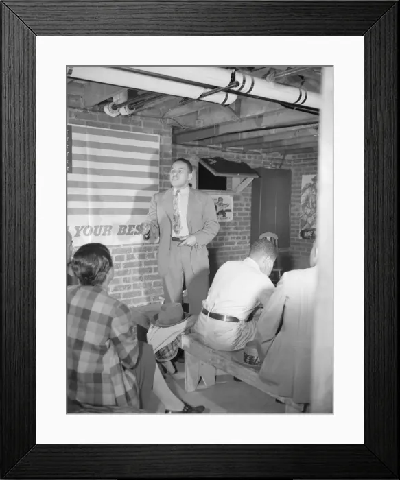 Framed Print : Air raid wardens meeting in zone nine, Southwest area, Washington, D. C, 1942. Creator: Gordon Parks Framed Print : Air raid wardens meeting in zone nine, Southwest area, Washington, D. C, 1942. Creator: Gordon Parks