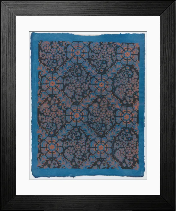 Framed Print : Sheet with overall floral pattern on blue background, late 18th-mid-... late 18th-mid-19th century. Creator: Anon Framed Print : Sheet with overall floral pattern on blue background, late 18th-mid-... late 18th-mid-19th century. Creator: Anon
