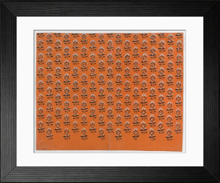 Framed Print : Sheet with blue and orange leaf pattern, late 18th-mid-19th century. late 18th-mid-19th century. Creator: Anon Framed Print : Sheet with blue and orange leaf pattern, late 18th-mid-19th century. late 18th-mid-19th century. Creator: Anon