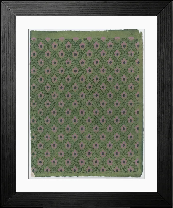 Framed Print : Sheet with overall pink floral pattern on green background, late 18t... late 18th-mid-19th century. Creator: Anon Framed Print : Sheet with overall pink floral pattern on green background, late 18t... late 18th-mid-19th century. Creator: Anon