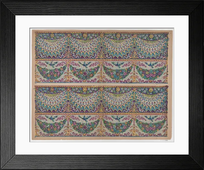 Framed Print : Sheet with five bouquets on a blue checkered background, late 18th-m... late 18th-mid-19th century. Creator: Anon Framed Print : Sheet with five bouquets on a blue checkered background, late 18th-m... late 18th-mid-19th century. Creator: Anon