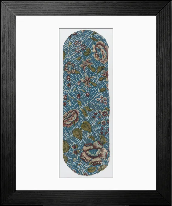 Framed Print : Sheet with an overall floral and dot pattern on blue background, ca. 1846. ca. 1846. Creator: Anon Framed Print : Sheet with an overall floral and dot pattern on blue background, ca. 1846. ca. 1846. Creator: Anon
