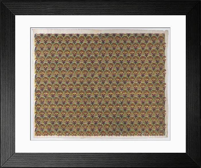 Framed Print : Sheet with overall fan design in yellow, green, and red, late 18th-m... late 18th-mid-19th century. Creator: Anon Framed Print : Sheet with overall fan design in yellow, green, and red, late 18th-m... late 18th-mid-19th century. Creator: Anon