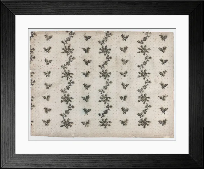 Framed Print : Sheet with overall dot and floral pattern, late 18th-mid-19th century. late 18th-mid-19th century. Creator: Anon Framed Print : Sheet with overall dot and floral pattern, late 18th-mid-19th century. late 18th-mid-19th century. Creator: Anon