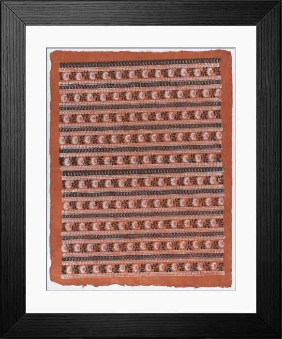 Framed Print : Sheet with ten borders with floral patterns on orange background, la... late 18th-mid-19th century. Creator: Anon Framed Print : Sheet with ten borders with floral patterns on orange background, la... late 18th-mid-19th century. Creator: Anon
