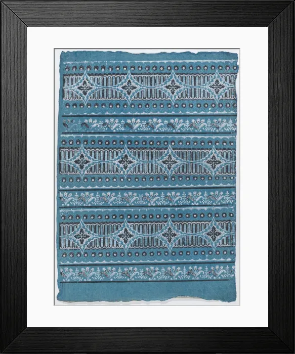 Framed Print : Sheet with four borders with a floral, dot, and stripe pattern, late... late 18th-mid-19th century. Creator: Anon Framed Print : Sheet with four borders with a floral, dot, and stripe pattern, late... late 18th-mid-19th century. Creator: Anon