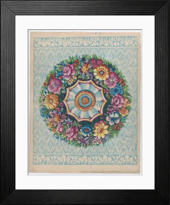 Framed Print : Sheet with a large floral wreath, late 18th-mid-19th century. late 18th-mid-19th century. Creator: Anon Framed Print : Sheet with a large floral wreath, late 18th-mid-19th century. late 18th-mid-19th century. Creator: Anon