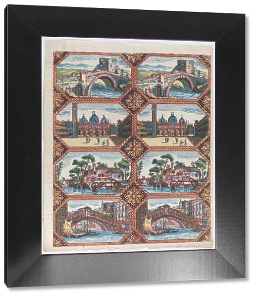 Sheet with two borders with Venetian landscapes, late 18th-mid-19th... late 18th-mid-19th century. Creator: Anon