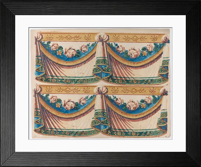 Framed Print : Sheet with two borders with drapery and floral designs, late 18th-mi... late 18th-mid-19th century. Creator: Anon Framed Print : Sheet with two borders with drapery and floral designs, late 18th-mi... late 18th-mid-19th century. Creator: Anon