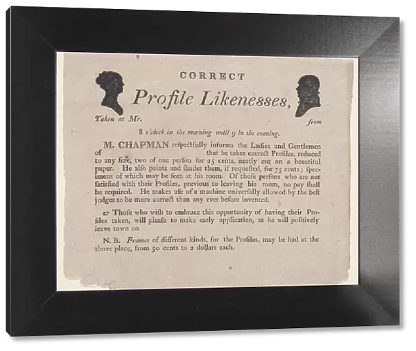 Advertisement for profile likenesses by Moses Chapman, 1803-21. 1803-21. Creator: Anon