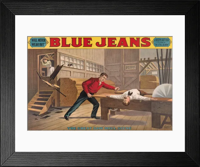 Framed Print : Saw Mill Scene, from Blue Jeans, ca. 1890. ca. 1890. Creator: Anon Framed Print : Saw Mill Scene, from Blue Jeans, ca. 1890. ca. 1890. Creator: Anon