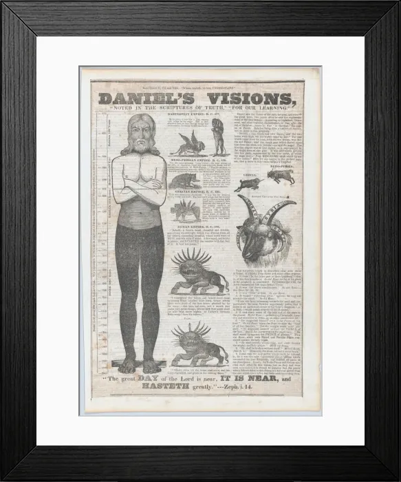 Framed Print : Daniels Visions: Vial of Wrath and Junk Bottle of Destruction, A Sign of the Times for 18... 1843. Creator: Anon Framed Print : Daniels Visions: Vial of Wrath and Junk Bottle of Destruction, A Sign of the Times for 18... 1843. Creator: Anon
